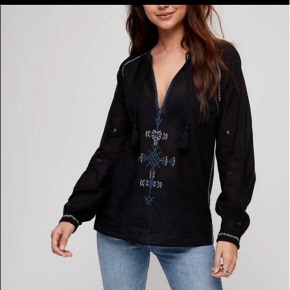 Aritzia Sunday Best Black Annalise Boho Blouse Size XS - Picture 2 of 12